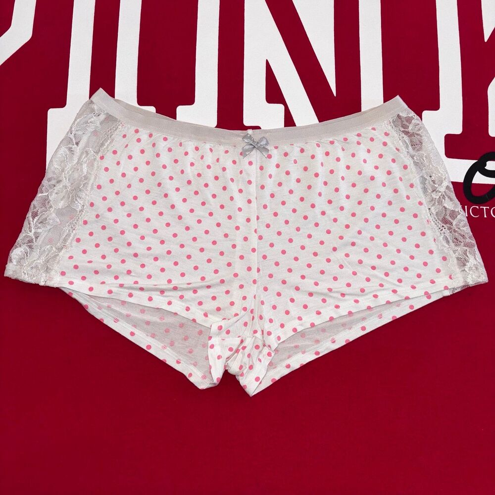 Victoria’s Secret Lightweight Pink Polka Dot & Lace Sleep Shorts Size Small